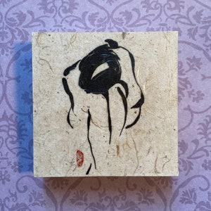 Japanese Sumi-e Ink Painting “Being&quot; Portrait of a Woman Series 4x4 Asian Small Panel Art