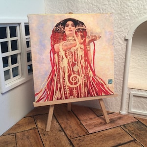 Miniature Dollhouse Room Box Wall Art Print Painting Contemporary Hyegia Woman Klimt Handmade