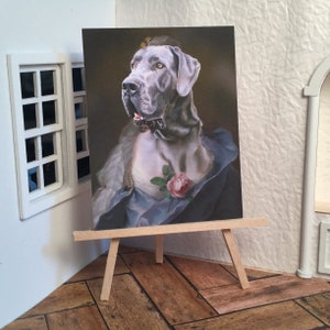 Boîte de chambre pour maison de poupée miniature Art Lady Dogue Allemand Dog Gallery Portrait fait main