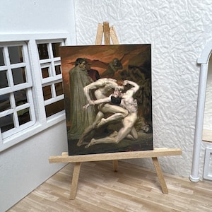 Miniature Dollhouse Room Box Wall Art Print Painting Unusual Dante and Virgil in Hell Vampire Handmade