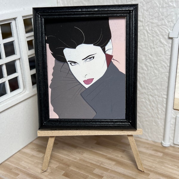 Miniature Dollhouse Room Box Wall Art Print Painting Print Nagel 80's Fashion in Black Frame Handmade 1:12th Scale