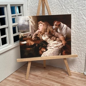 Miniature Dollhouse Room Box Art Print Peinture Petite fille regardant par la fenêtre Galerie Portrait Fait à la main