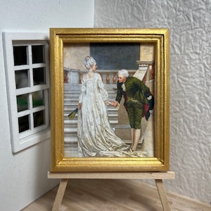 Miniature Dollhouse Room Box Wall Art Print Painting French Courting Scene Framed Handmade 1:12th Scale