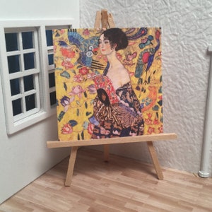 Miniature Dollhouse Room Box Wall Art Print Painting Gustav Klimt Woman with Fan Contemporary Gallery Handmade