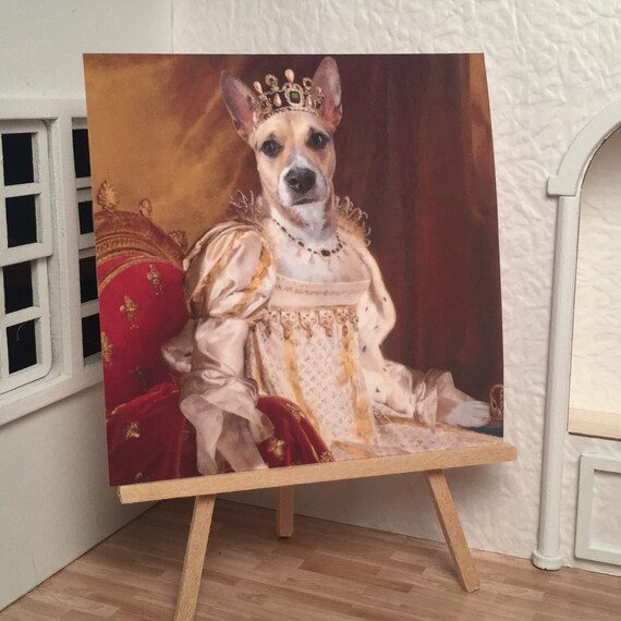 Miniature Dollhouse Shadow Box Art Crowned King Charles Cavalier Dog Handmade
