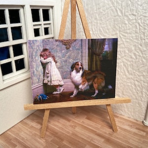 Miniature Dollhouse Room Box Wall Art Print Painting A Special Pleader Charles Barber Girl with Collie Handmade