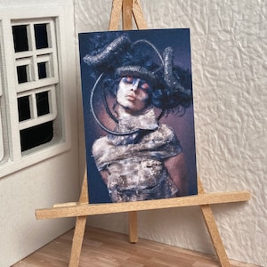 Miniature Dollhouse Room Box Art Print Painting Creepy Goth Woman Gallery Portrait Halloween Handmade