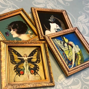 Miniature Dollhouse Picture Art Frame Nouveau and Art Deco Butterfly Woman