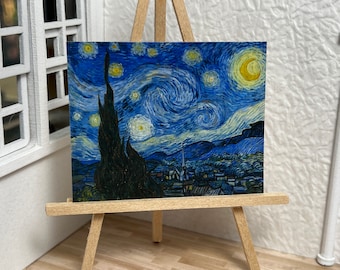 Miniature Dollhouse Room Box Wall Art Starry Night Vincent Van Gogh Contemporary Gallery Handmade