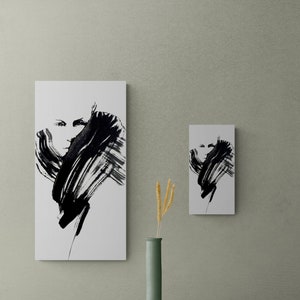 Japanese Sumi-e Ink Painting “Untamed&quot; Portrait of a Woman Series 6x12 Panel Art