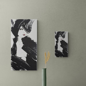 Japanese Sumi-e Ink Painting &quot;Storm&quot; Portrait of a Woman Series 6x12 Panel Art