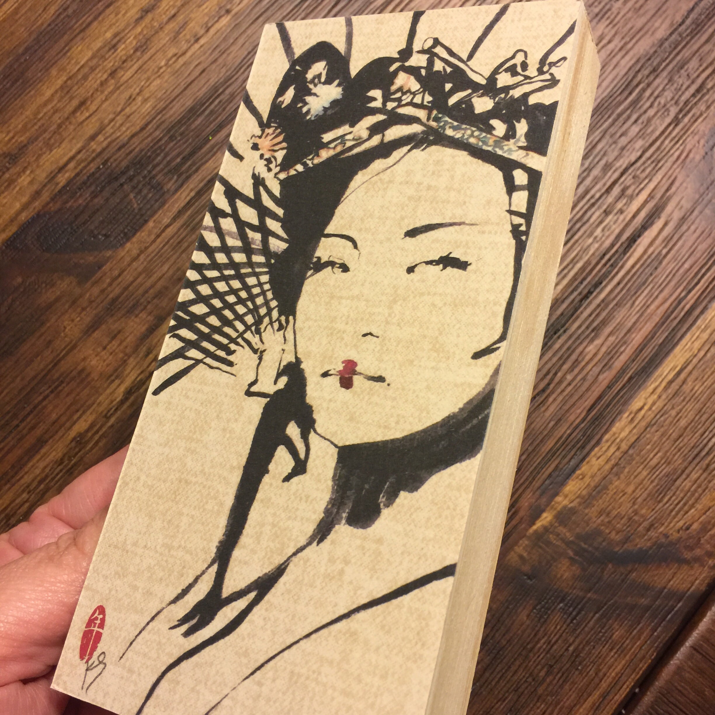 日本の墨絵「芸者」女性の肖像画シリーズ 3x6 アジアの小さなパネル