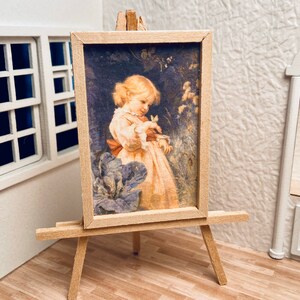 Miniature Dollhouse Room Box Wall Art Print Painting Little Girl in Field with Butterflies Handmade