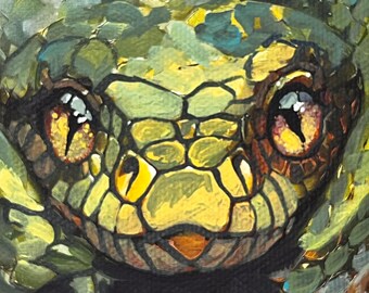 Miniature Acrylic ORIGINAL Art Portrait of Green Snake Comes With