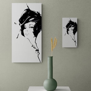 Japanese Sumi-e Ink Painting &quot;Knowing&quot; Portrait of a Woman Series 6x12 Panel Art