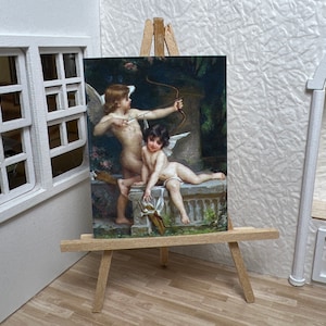 Miniature Dollhouse Room Box Wall Art Print Painting Deux Amours Two Cupids by Munier Handmade