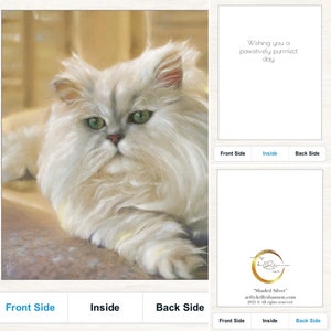 Greeting Note Card Persian Cat Adorable Shaded Silver 5x5.5 size Glossy set of 3