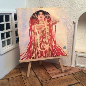 Miniature Dollhouse Room Box Wall Art Modern Portrait Klimt Serpent Woman Handmade 1:12