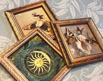 Miniature Dollhouse Picture Art Frame Whimsical Garden Theme 1:12 Butterfly Sun Moon Hummingbird