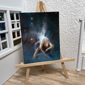 Miniatur Puppenstube Schachtel Wand Kunst Modern Portrait Fallender Stern Fantasy Frau Handgemacht