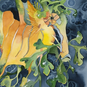 Leafy Sea Dragon Watercolor Seahorse Archival 8x10 Matted Print