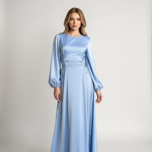 chinese dress ladies Anderson Maxi Dress, in Steel Blue Luxe Satin, Size: 2XL | Show Me Your Mumu