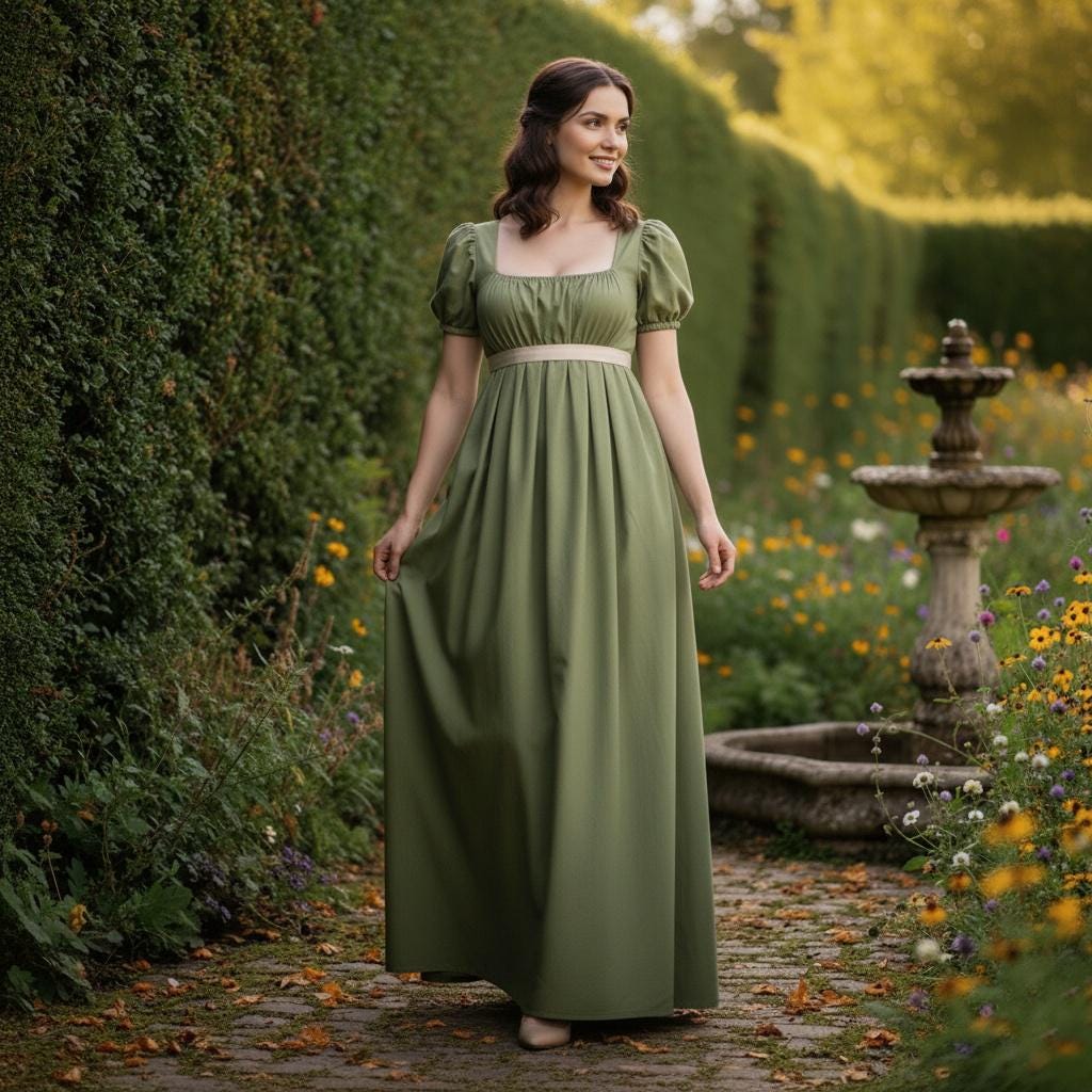 Olive Green Empire Waist Dress - Etsy