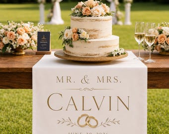 Camino de mesa personalizado para pastel de bodas, pancarta personalizada para la mesa de los novios, decoración para la recepción de los novios, decoración de bodas, camino de mesa, letrero