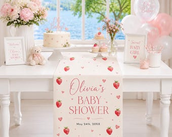 Strawberry Baby Shower Table Runner Pink Baby Girl Party Decor Personalized Baby Shower Decoration Sweet Berry Theme Table Decor
