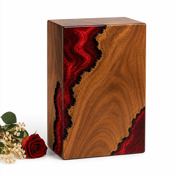 Personalized Wooden Urn for Ashes,Handmade Resin Memorial Urn Box, Custom Engraved Cremation Urn, Funeral Keepsake Box, Human Ashes Memorial