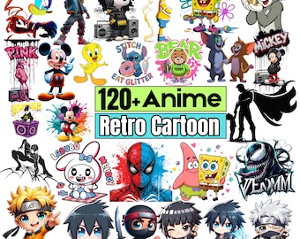 120+ Retro Cartoon & Anime PNG Bundle | Superhero Style Silhouettes | 80s 90s Inspired Character Clipart Collection | Digital Download