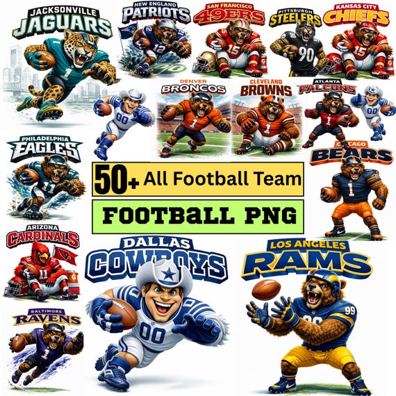 50+ Football PNG Bundle, Football Team T-Shirt Design, Game day Football Clipart Png, Sports Lover T Shirt Clipart, Sports Mascot Clipart