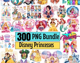 300 Princess PNG Cliparts Bundle, Princesses PNG Cartoon Sublimation Cliparts, Princesses Birthday Themed Clip Bundle PNG Collection belle