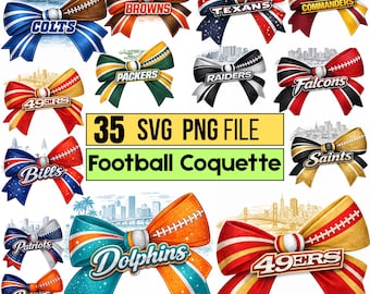 Football Coquette Bow PNG Bundle, Game Day Bow Clipart, Sports Bow Sublimation Design, Cute Football Bow PNG, 35 PNG Digital Download