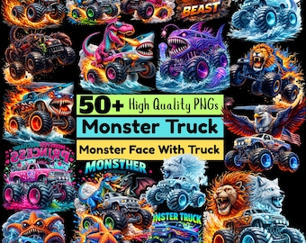 50+ Monster Truck Png Bundle Big Truck Sublimation Designs Kids Monster Truck, Monster Truck Clipart, Offroad Truck Truck Clipart for Cricut