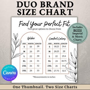 Editable Dual Size Chart Template | Gildan, Comfort Colors (Imperial & Metric)
