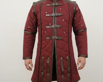 Blouson médiéval matelassé Gambison - Armure rembourrée avec lanières de cuir, 5 Gambeson
