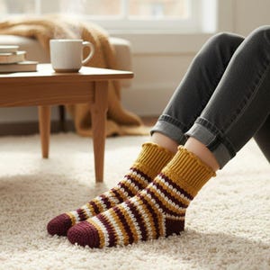 Striped Crochet Socks Pattern PDF Adult Toe Up Design Confident Beginner Skill Digital Download