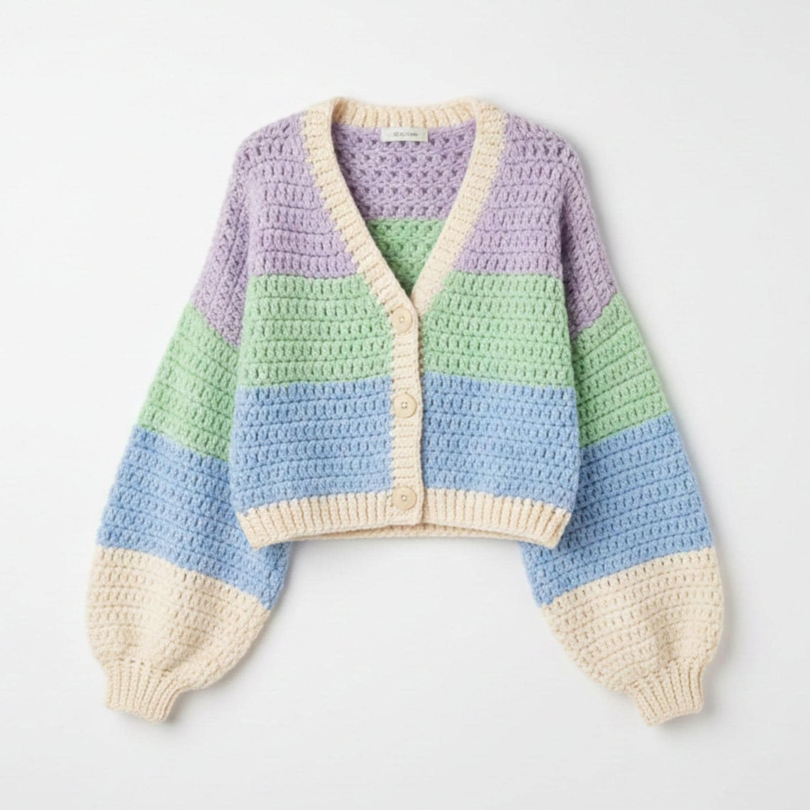 39 Cropped Sweater Crochet Patterns: Upgrade Your Wardrobe Handmade Style 37 Pastel Horizon Crochet Cardigan Cropped Balloon Sleeve