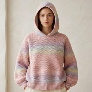 Crochet Hoodie Pattern PDF, Oversized Farbverlauf Pullover Digital Anfänger Drop-Shoulder Pullover