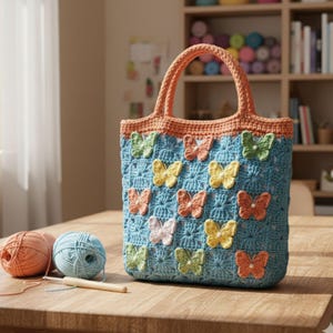 Sac fourre-tout à motif de papillons Modèle au crochet PDF Sac carré intermédiaire