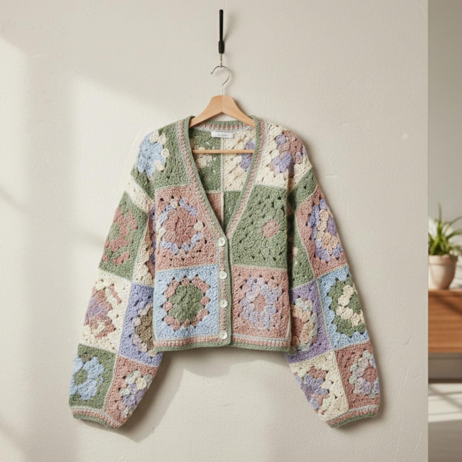39 Crochet Jacket Patterns with Cardigans, Vests, and Hooded Styles 8 Pastel Patchwork Crochet Cardigan Pattern Balloon Sleeve
