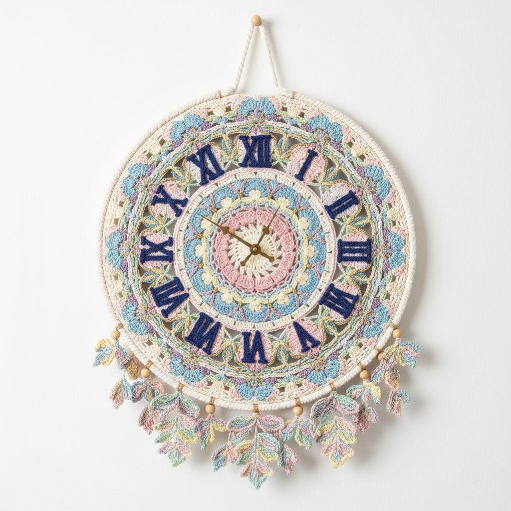 4 Crochet Clock Patterns That Keep Time in Handmade Style 2 Crochet Wall Clock Mandala Decor Intermediate Beginner