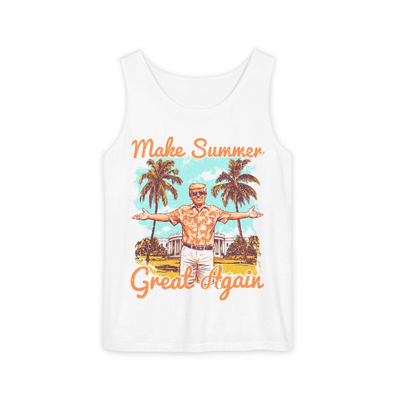 Make Summer Great Again Tank Top | Retro Trump Tropical Beach Father's Day image 2