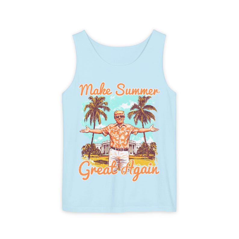 Make Summer Great Again Tank Top | Retro Trump Tropical Beach Father's Day image 8