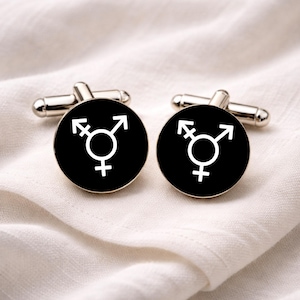 Manschettknappar för transpersoner • Trans Pride-smycken • HBTQ+-manschettknappar • Symbol för könsidentitet • Pride-present • Present till födelsedag och jul