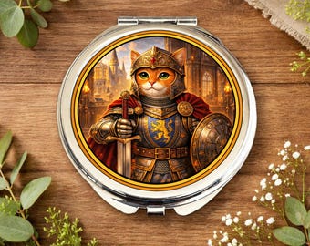 Lustro Rycerza Kota • Prezent dla kota w stylu średniowiecznym • Lustro Arturiańskie dla kota • Prezent dla rycerza okrągłego stołu • Kot Wojownik Fantasy • Lustro Fajnego Kota