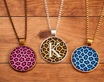 Personalised Leopard Print Necklace • Choose Colour Initial Necklace • Custom Name Pendant • Animal Print Jewellery • Gift for Birthday