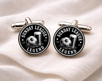 Sunday League Legend Cufflinks • Funny Football Gift • Sunday Football Cufflinks • Pub Team Gift for Men • Monochrome Football Jewellery