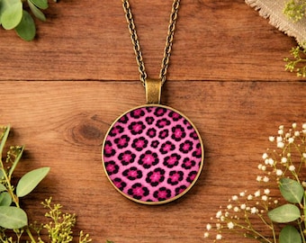 Pink Leopard Print Necklace • Animal Print Pendant • Statement Jewellery • Trendy Necklace • Gold Silver Bronze Necklace • Gift for Birthday